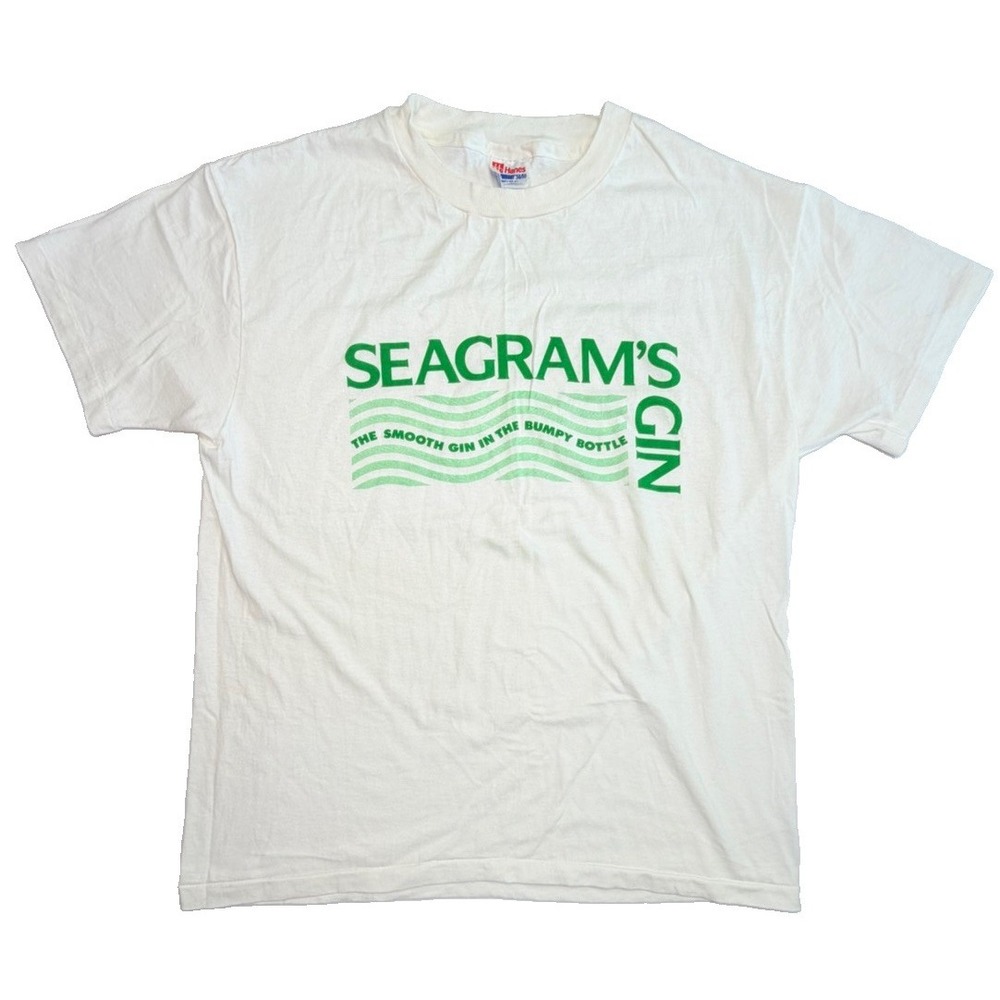 Vintage Seagram's Gin Promo T Shirt Made USA Single Stitch Adult Large White